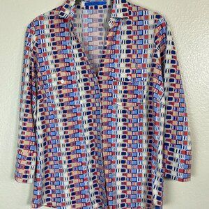 J. McLaughlin Women Button Up Shirt Top Size Small Boho Geometric Catalina Cloth